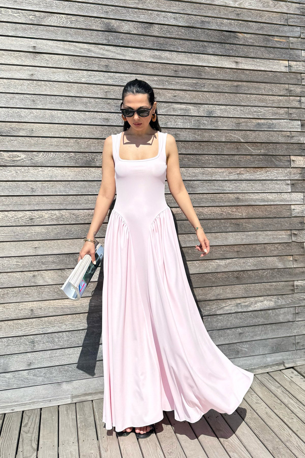 Kalın Askılı Kare Yaka Pembe Elbise SY-3161-Pembe