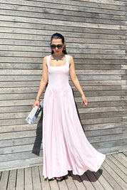 Kalın Askılı Kare Yaka Pembe Elbise SY-3161-Pembe