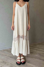 Naturel Örme Detaylı Askılı Elbise SY-1880-Naturel