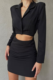 Siyah Pencere Detaylı Mini Elbise SY-1085-Siyah