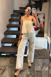 Naturel Lora Pantolon Ve Askılı Bluz Takım SY-3735-Naturel