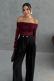 Siyah Pileli Palazzo Pantolon SY-3336-Siyah