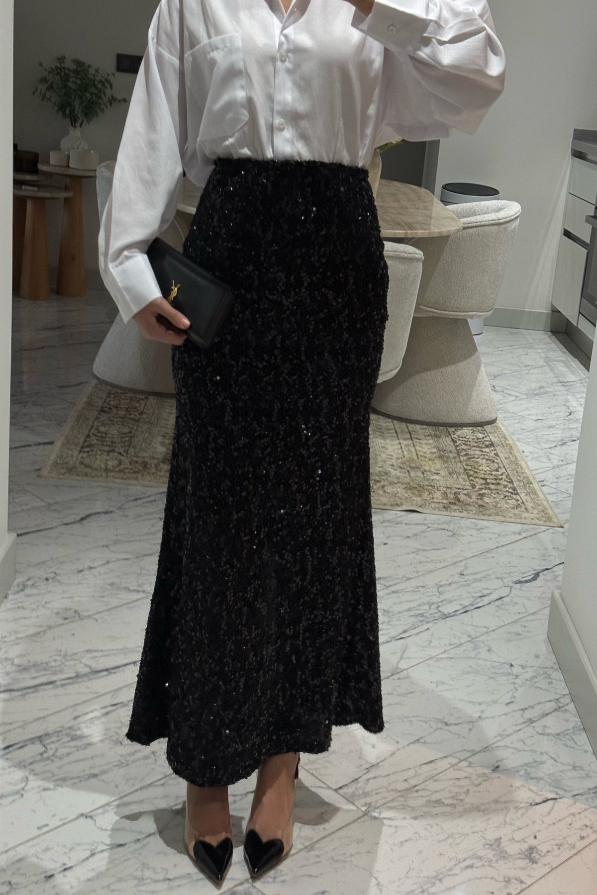 Siyah Payetli Maxi Balık Etek SY-3511-Siyah