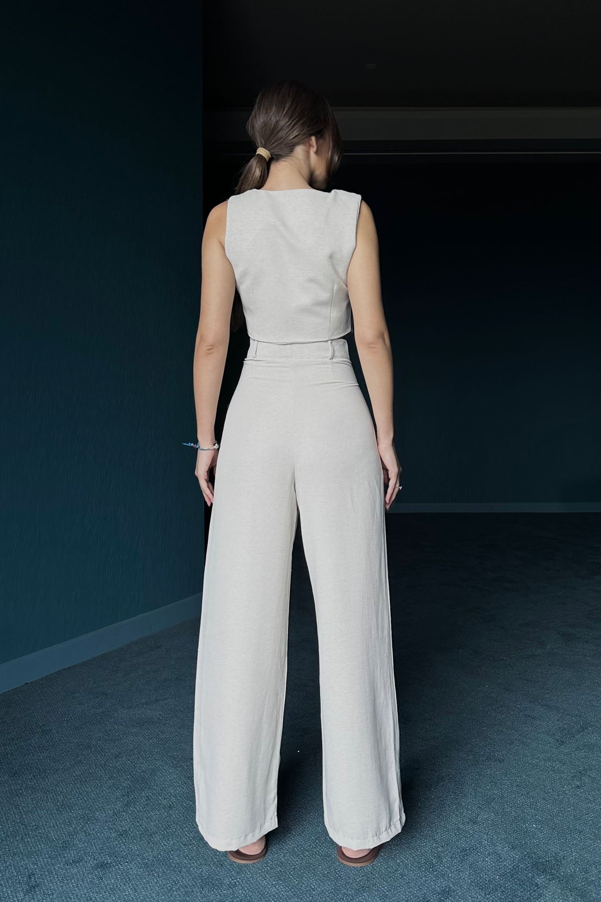 Bej Astarlı Keten Yelek SY-2701-Bej