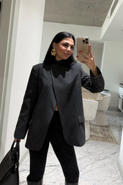 Antrasit Tek Düğmeli Dik Yaka Detaylı Tasarım Ceket SY-3482-Antrasit