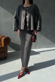 Antrasit Tasarım Triko Hırka Bluz Etek Takım SY-2432-Antrasit