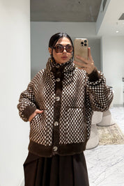 Kahverengi Kareli Cepli Hırka SY-3538-Kahverengi