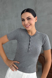 Gri Kısa Kollu Çıtçıtlı Body SY-2966-Gri