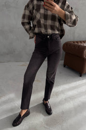 Kahverengi Yıkamalı Kısa Paça BoyFit Jean SY-3476-Kahverengi