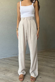 Bej Keten Palazzo Pantolon SY-2168-Bej