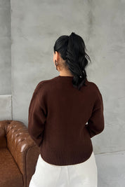 Kahve Gül Aparatlı Triko Hırka SY-2924-Kahve