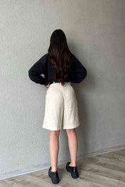 Bej Çift Pile Detaylı Basic Bermuda Şort SY-2010-Bej