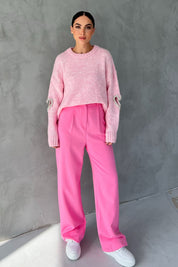 Pembe Arka Cep Detaylı Palazzo Pantolon SY-2461-Pembe