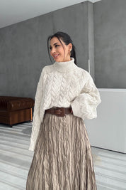 Vizon Kırışık Görünümlü Uzun Etek SY-3464-Vizon