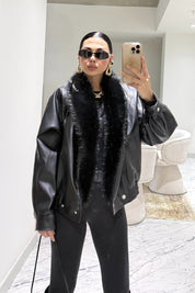 Suni deri kürk yakalı ceket SY-3568