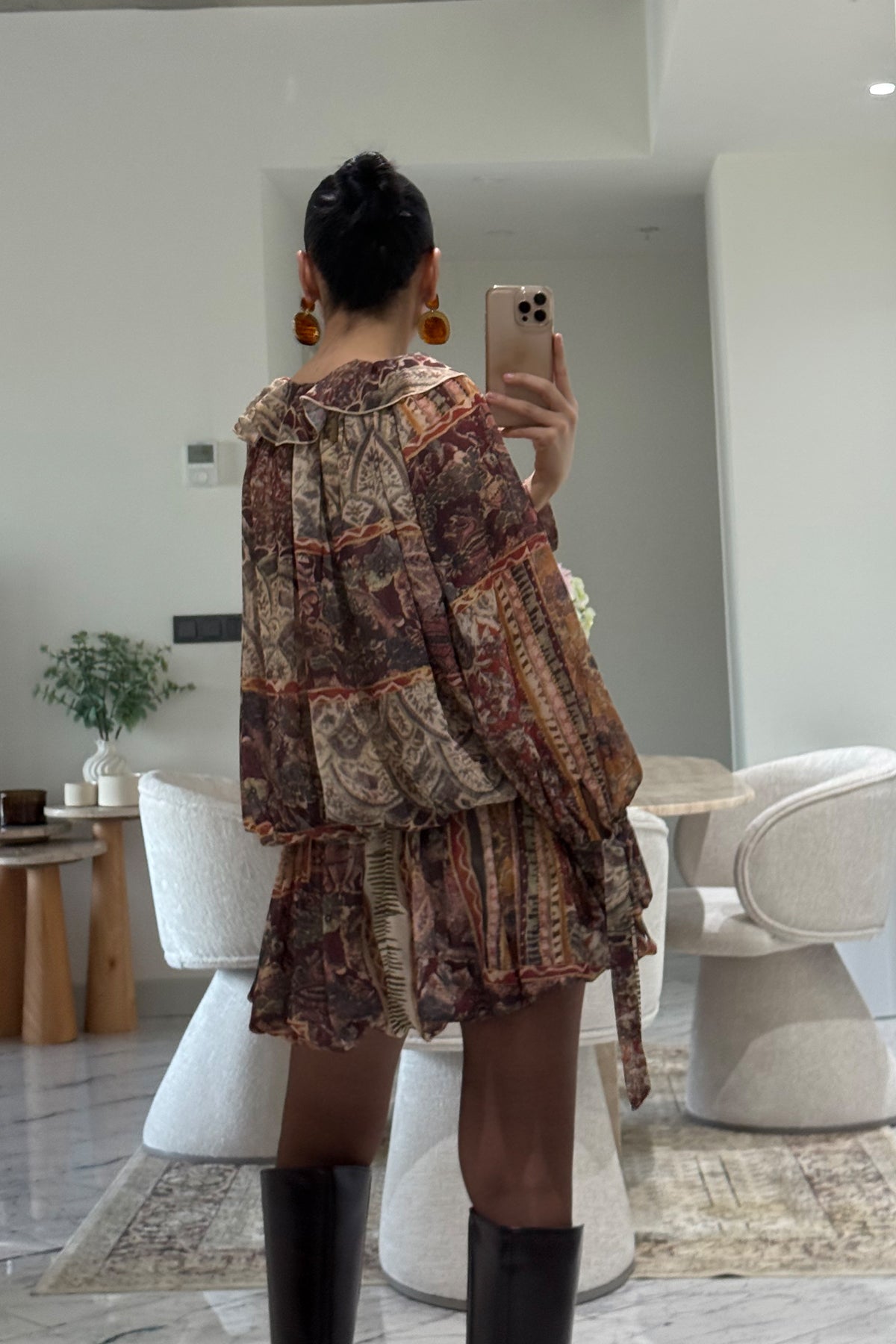 Renkli Desenli Sanremo Mini Tasarım Elbise SY-3539-Renkli