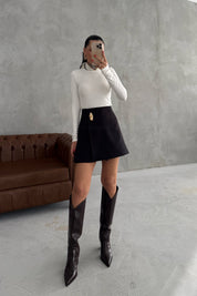 Siyah Toka Detaylı Mini Şort Etek SY-3445-Siyah