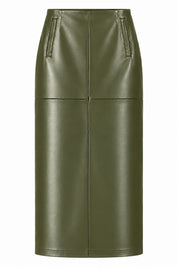 Deri Haki Kalem Midi Etek SY-3893-Haki