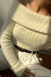 Ekru Madonna Yaka Yumoş Triko Kazak SY-2784-Ekru