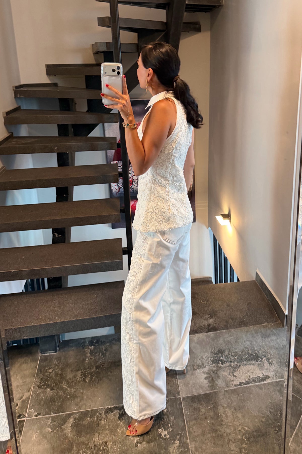 Beyaz Premium Dantel Garnili Gömlek SY-3753-Beyaz