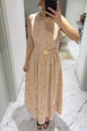 Santorini Çiçek Desenli Midi Elbise-Bej SY-3661-Bej