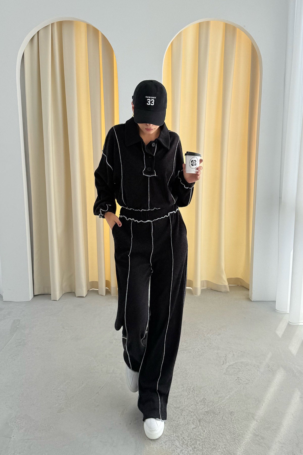 Siyah Ters Dikiş Detay Polo Yaka Triko Takım SY-2722-Siyah