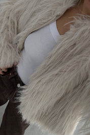 Ekru Saçaklı Kürk Ceket SY-3388-Ekru