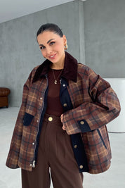 Haki Kadife Yakalı Ekose Ceket SY-3423-Haki