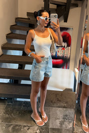 Taş İşlemeli Denim Şort SY-3775-Mavi