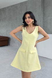 Sarı Askılı Sahte Cep Detaylı Elbise SY-3139-Sarı