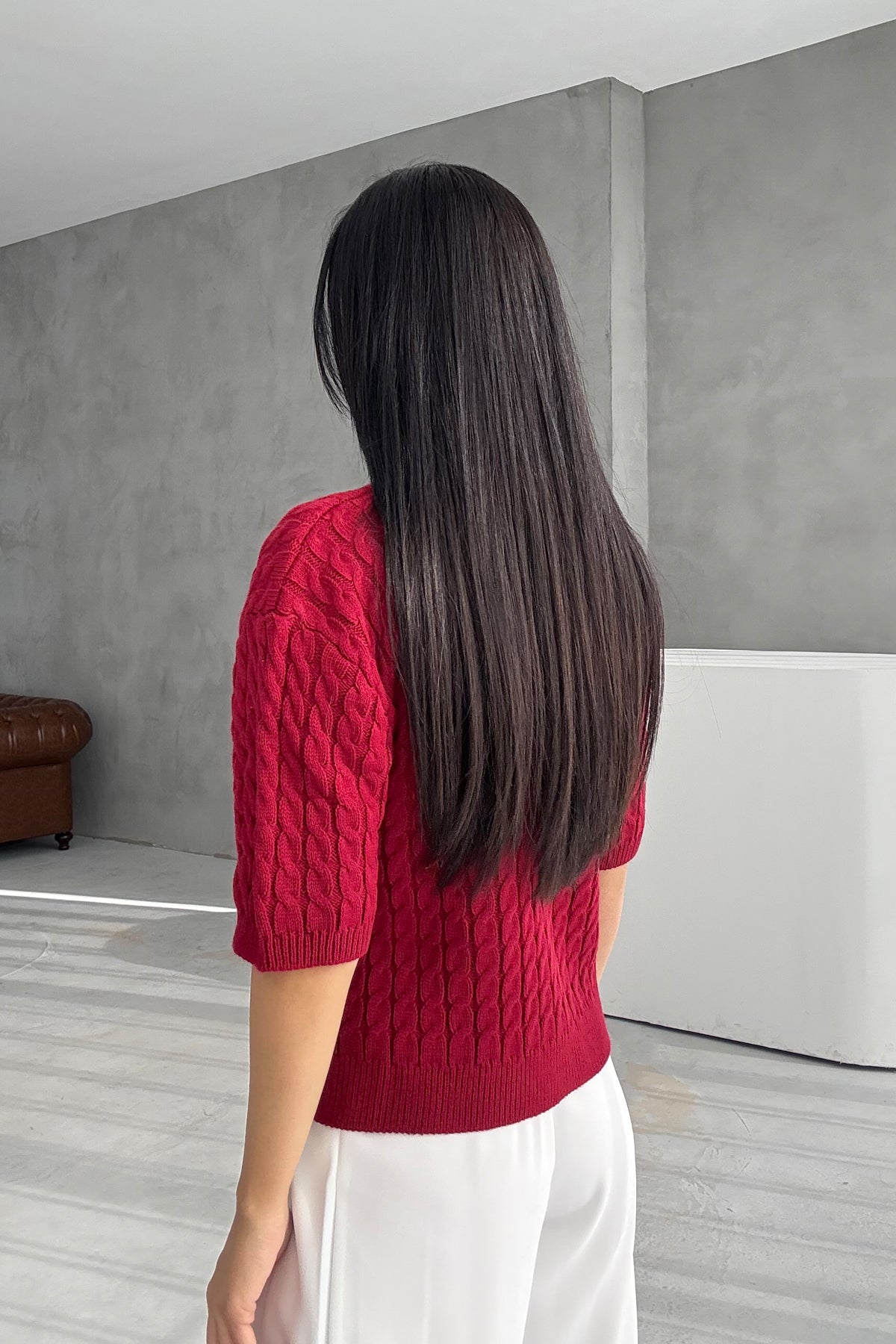 Bordo Gold Düğmeli Saç Örgülü Triko Hırka SY-3381-Bordo