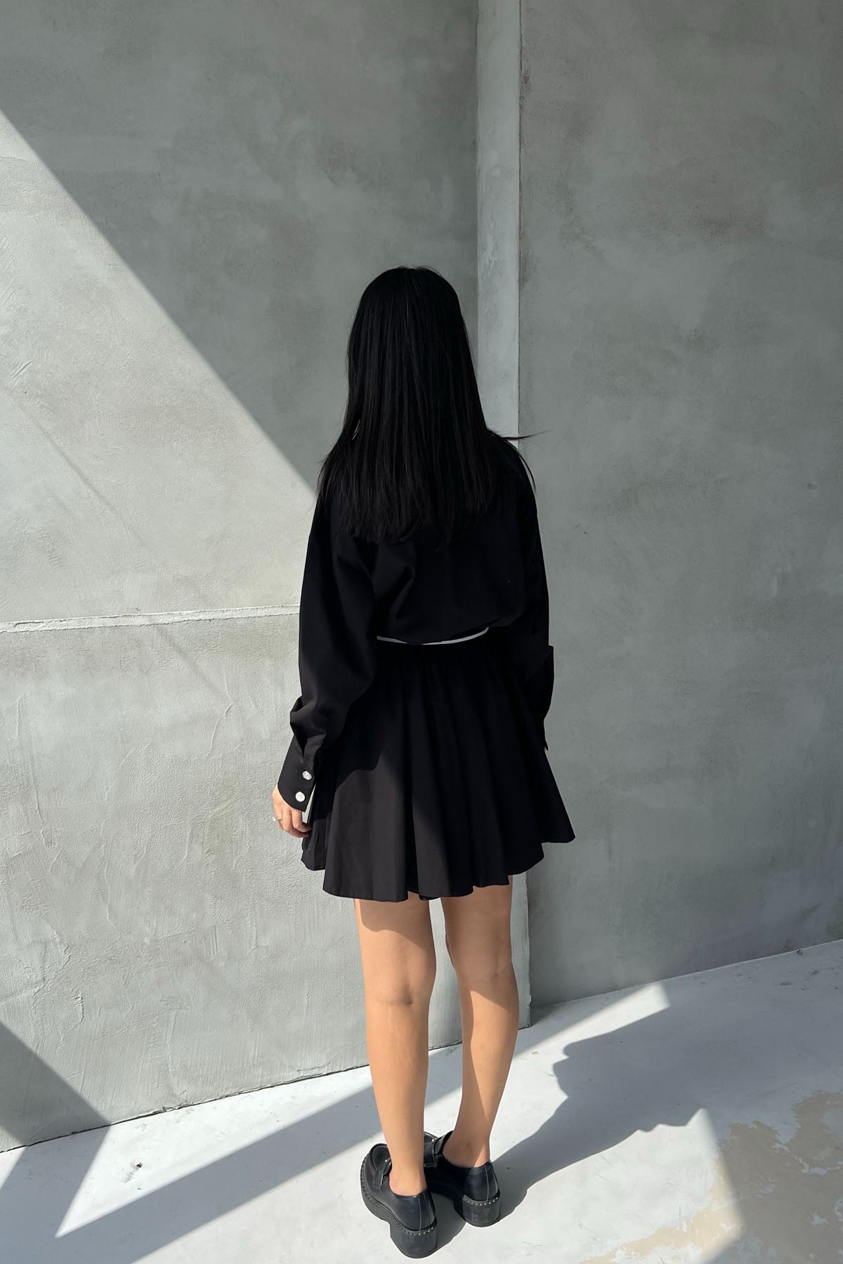 Siyah Beli Lastikli Fermuarlı Uzun Kollu Elbise SY-2545-Siyah