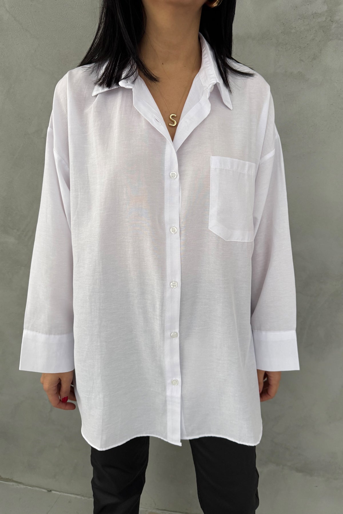 Beyaz Cepli Kadın Gömlek SYM-3429-Beyaz