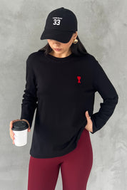 Siyah Marka Model Kalp Nakışlı Uzun Kollu T-shirt SY-2822-Siyah