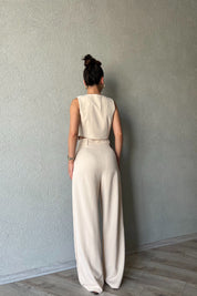 Bej Özel Dikim Yelek ve With Vest Pantolon Takım SY-1841-Bej