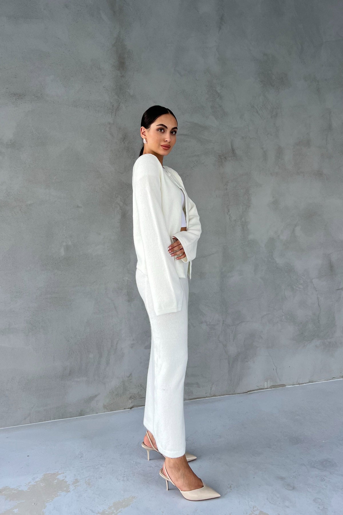 Ekru Hırka Uzun Etek İkili Triko Takım SY-2437-Ekru