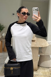 Siyah Reglan Çift Renk Tişört SY-3870-Siyah