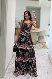 Siyah Floral Desenli Kat Kat Elbise SY-3822-Sİyah