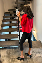 Kadın Kırmızı Kısa Kollu Crop Blazer Ceket SY-3747-Kırmızı