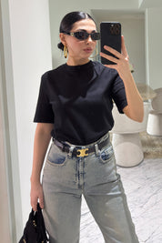 Eskitme Yüksek Bel Mom Fit Jean SY-3643-Mavi