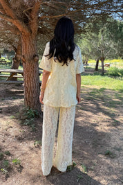 Sarı Dantelli Gömlek Pantolon Takım SY-3145-Sarı