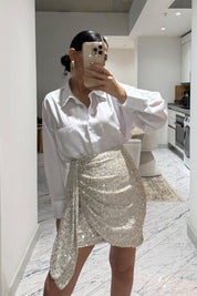 Bej payetli Büzgü Detaylı Tasarım Mini Etek SY-3516-Bej