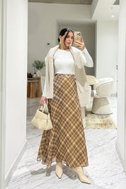 Sarı Ekose Desenli Şifon Etek SY-3558-Sarı