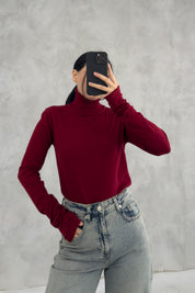 Bordo Kadın Balıkçı Yaka Kazak SY-3509-Bordo