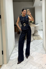 Gold Kemerli Denim Yelekli İkili Takım SY-3514-Lacivert