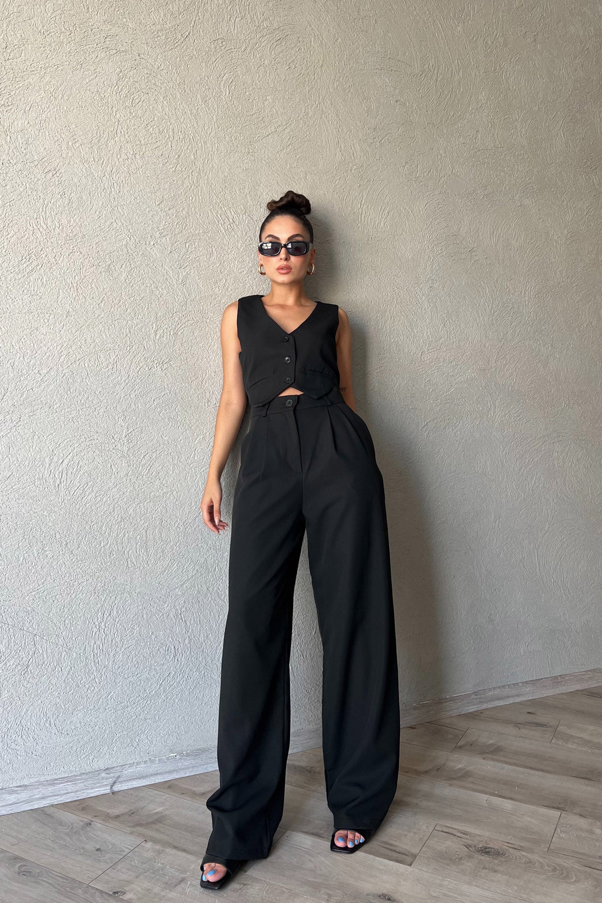Siyah Özel Dikim Yelek ve With Vest Pantolon Takım SY-1841-Siyah