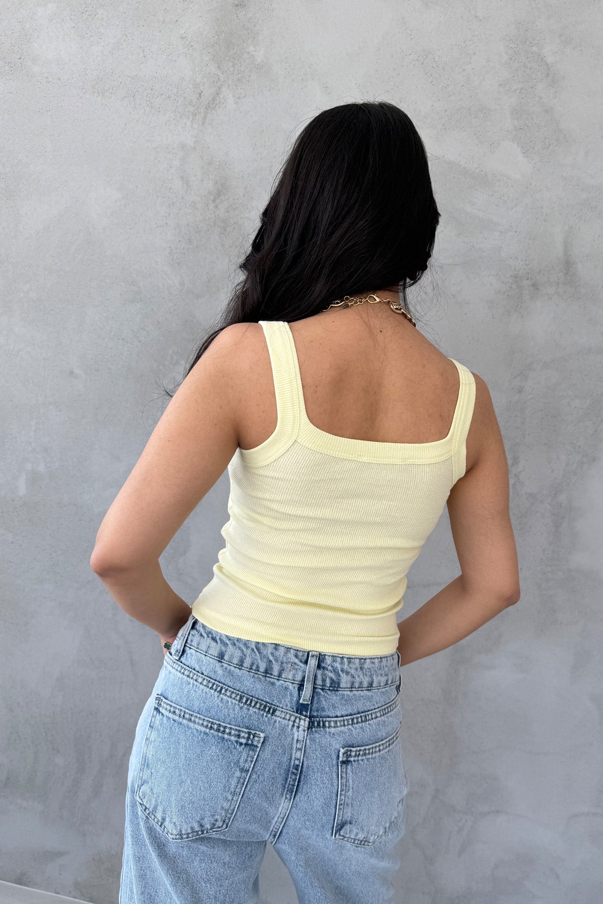 Sarı Slim Fit Dar Kesim U Yaka Fitilli Atlet SY-3171-Sarı