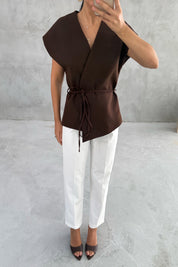 Kahve T kol Bağlamalı Yelek SY-3327-Kahve