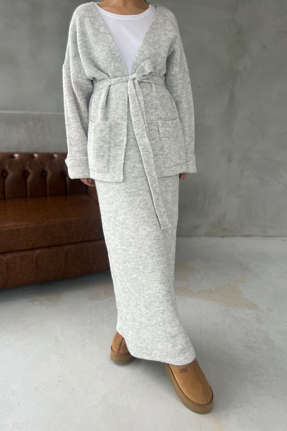 Gri Bolera Triko Etekli Takım SY-2919-Gri