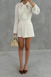 Beyaz Asimetrik Şort Etek SY-3635-Beyaz